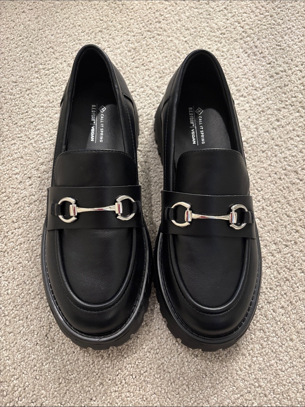 Call It Spring Black Loafers with Silver Horsebit